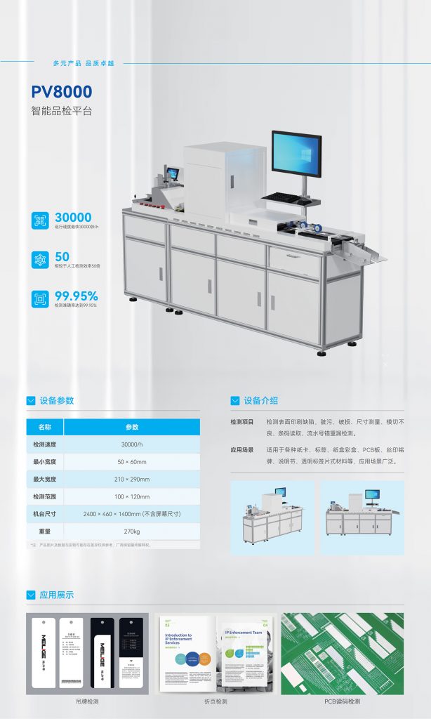 GER-PV8000單張片材視覺檢測設備，適用于吊牌標簽紙卡說明書印刷質量檢測
